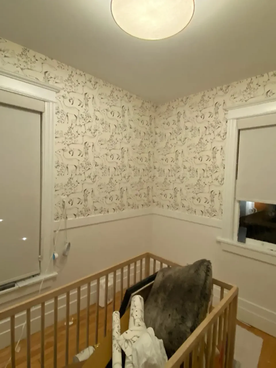 Plaster wall wallpaper installation in historic Dallas home